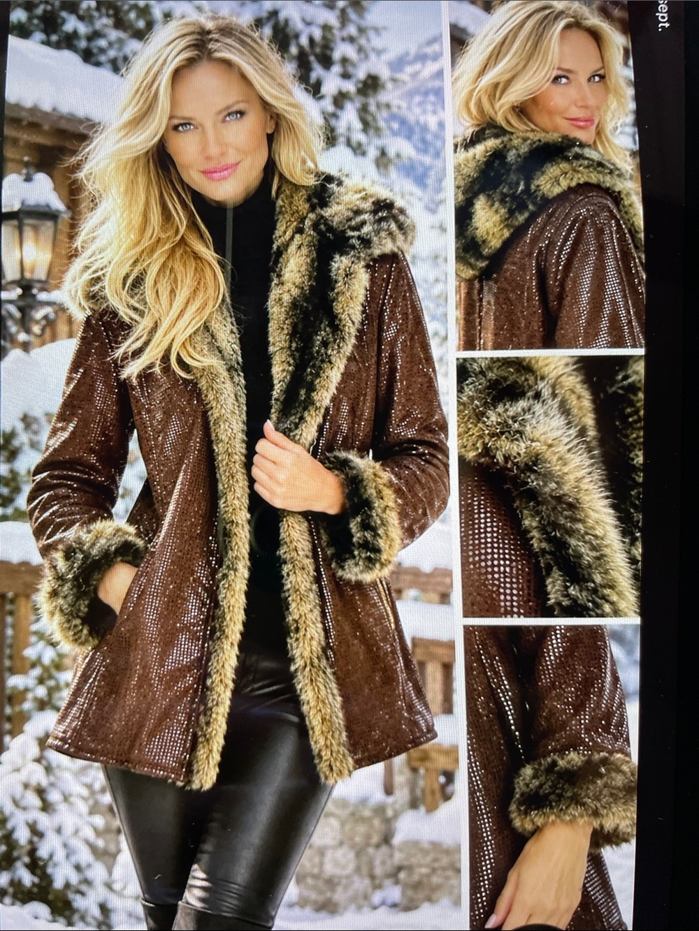 S-M HILARY RADLEY Chocolate Hammered Suede-Effect Jacket with Faux Fur Trim